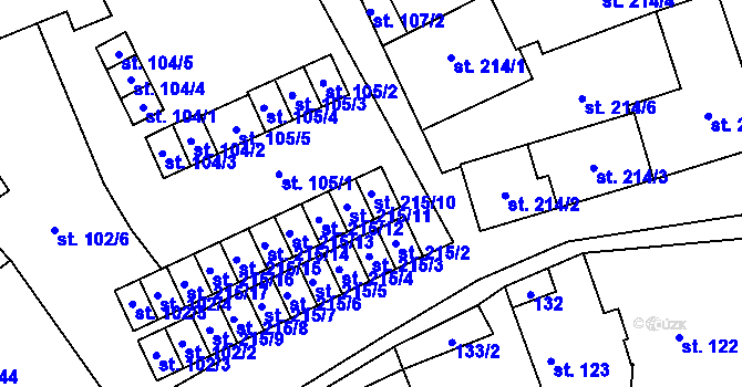 Parcela st. 215/10 v KÚ Kryry, Katastrální mapa