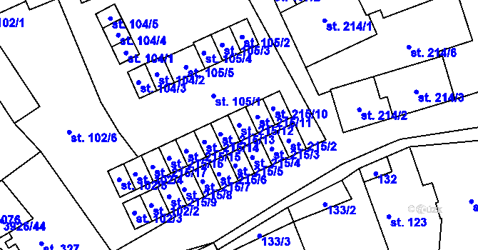 Parcela st. 215/12 v KÚ Kryry, Katastrální mapa