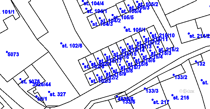 Parcela st. 215/16 v KÚ Kryry, Katastrální mapa