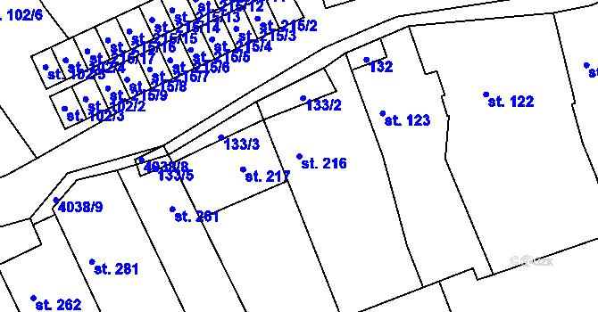 Parcela st. 216 v KÚ Kryry, Katastrální mapa