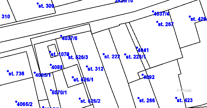 Parcela st. 222 v KÚ Kryry, Katastrální mapa