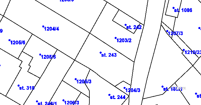 Parcela st. 243 v KÚ Kryry, Katastrální mapa