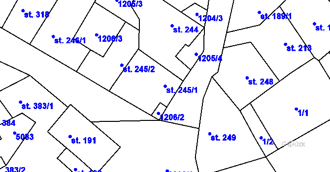 Parcela st. 245/1 v KÚ Kryry, Katastrální mapa