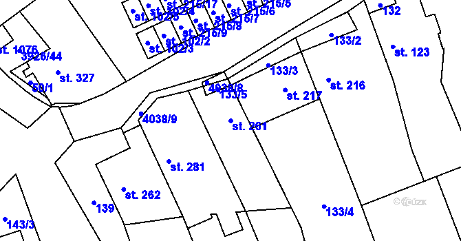 Parcela st. 261 v KÚ Kryry, Katastrální mapa