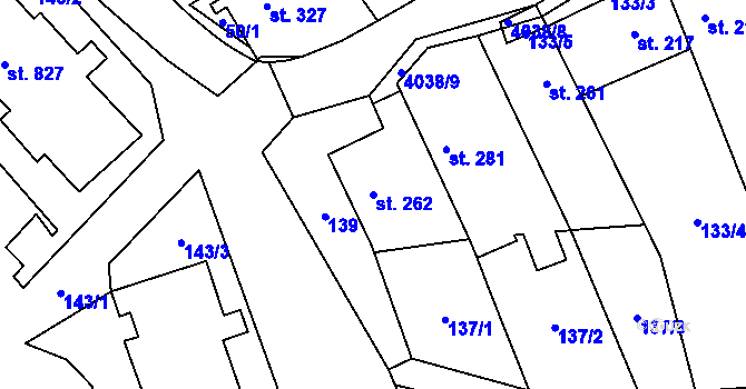 Parcela st. 262 v KÚ Kryry, Katastrální mapa