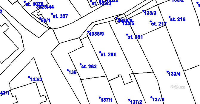 Parcela st. 281 v KÚ Kryry, Katastrální mapa