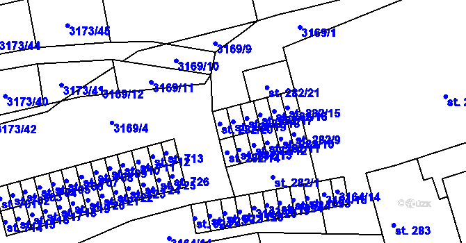 Parcela st. 282/19 v KÚ Kryry, Katastrální mapa