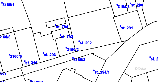 Parcela st. 292 v KÚ Kryry, Katastrální mapa