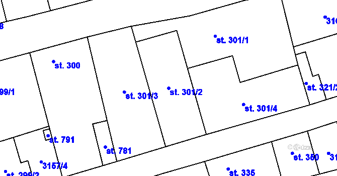 Parcela st. 301/2 v KÚ Kryry, Katastrální mapa