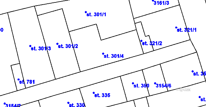 Parcela st. 301/4 v KÚ Kryry, Katastrální mapa