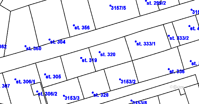 Parcela st. 320 v KÚ Kryry, Katastrální mapa