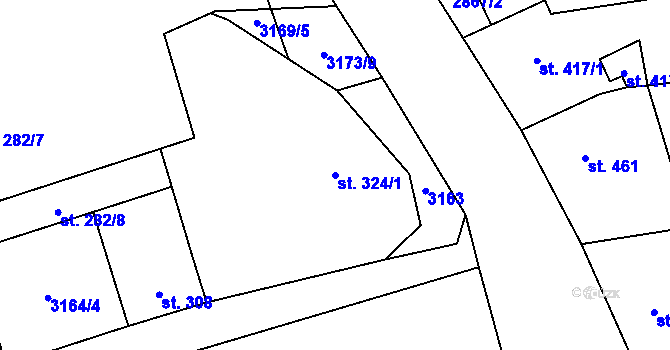 Parcela st. 324/1 v KÚ Kryry, Katastrální mapa