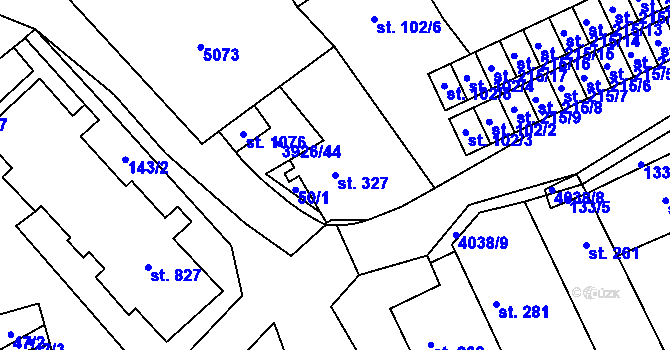 Parcela st. 327 v KÚ Kryry, Katastrální mapa
