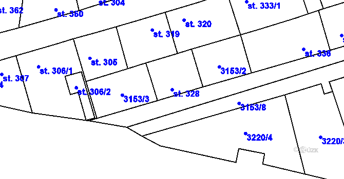 Parcela st. 328 v KÚ Kryry, Katastrální mapa