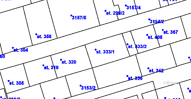 Parcela st. 333/1 v KÚ Kryry, Katastrální mapa