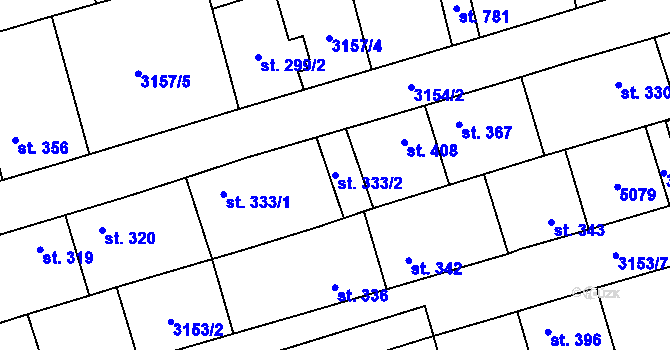 Parcela st. 333/2 v KÚ Kryry, Katastrální mapa