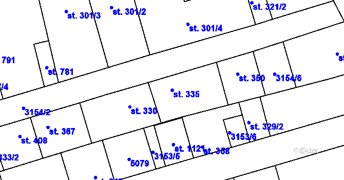 Parcela st. 335 v KÚ Kryry, Katastrální mapa