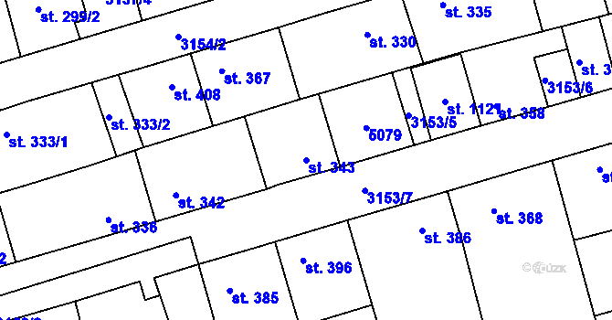 Parcela st. 343 v KÚ Kryry, Katastrální mapa