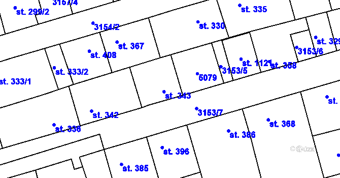 Parcela st. 344 v KÚ Kryry, Katastrální mapa