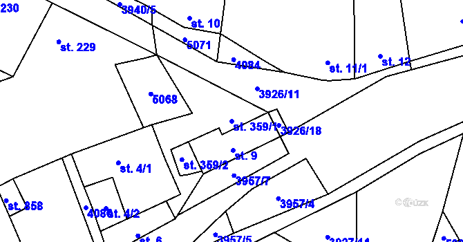 Parcela st. 359/1 v KÚ Kryry, Katastrální mapa