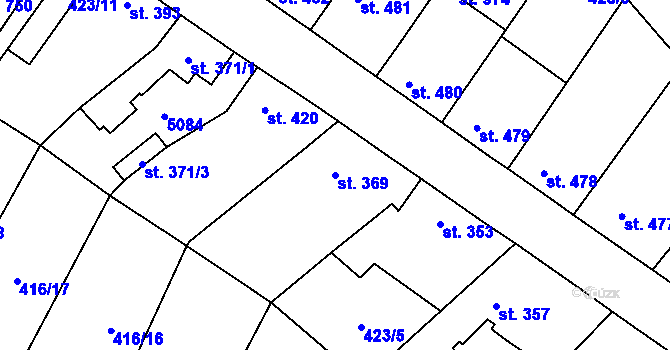 Parcela st. 369 v KÚ Kryry, Katastrální mapa