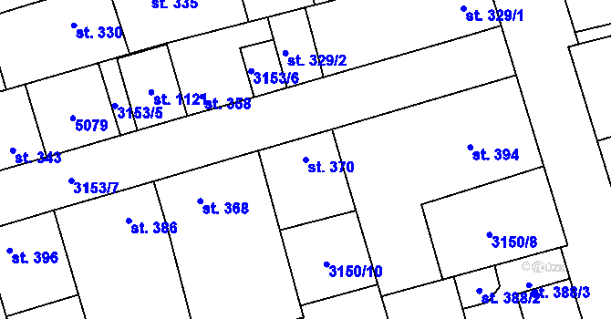 Parcela st. 370 v KÚ Kryry, Katastrální mapa