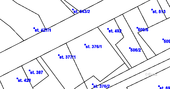 Parcela st. 376/1 v KÚ Kryry, Katastrální mapa