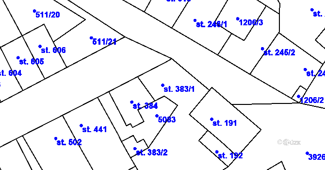 Parcela st. 383/1 v KÚ Kryry, Katastrální mapa