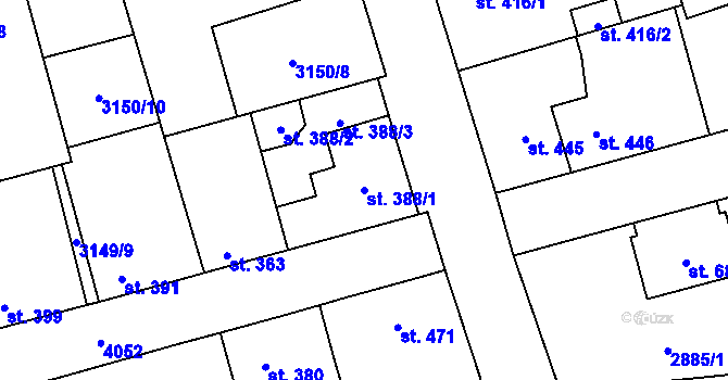 Parcela st. 388/1 v KÚ Kryry, Katastrální mapa
