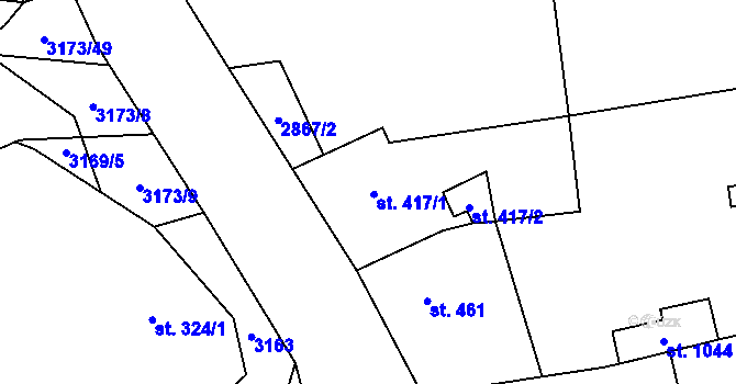 Parcela st. 417 v KÚ Kryry, Katastrální mapa
