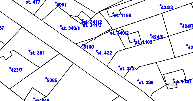 Parcela st. 422 v KÚ Kryry, Katastrální mapa
