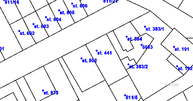 Parcela st. 441 v KÚ Kryry, Katastrální mapa