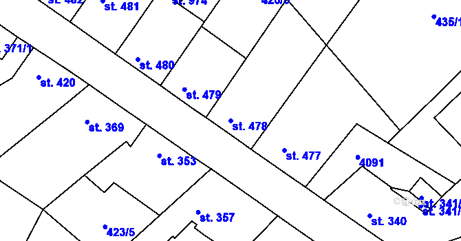 Parcela st. 478 v KÚ Kryry, Katastrální mapa