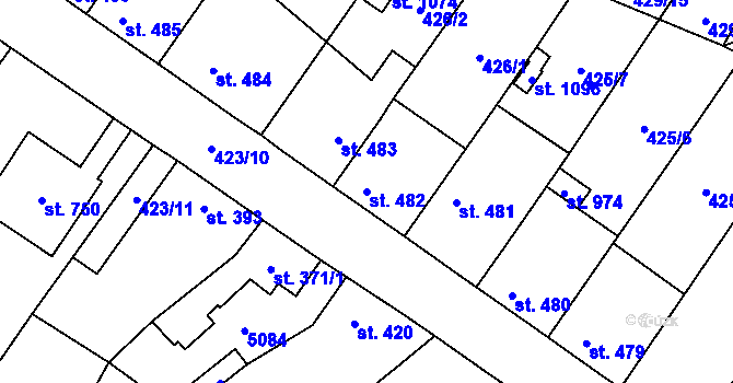 Parcela st. 482 v KÚ Kryry, Katastrální mapa