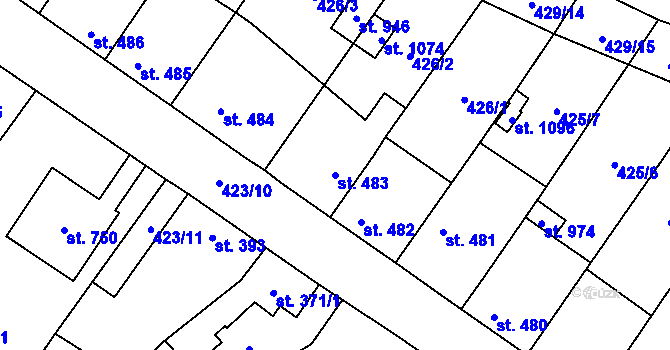 Parcela st. 483 v KÚ Kryry, Katastrální mapa