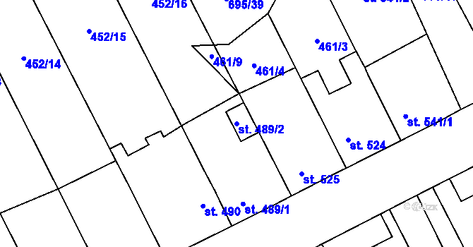 Parcela st. 489/2 v KÚ Kryry, Katastrální mapa