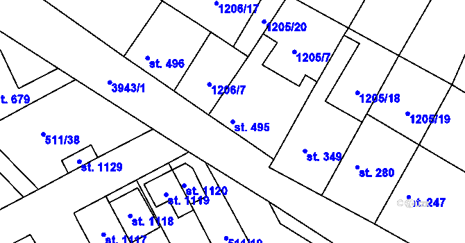 Parcela st. 495 v KÚ Kryry, Katastrální mapa