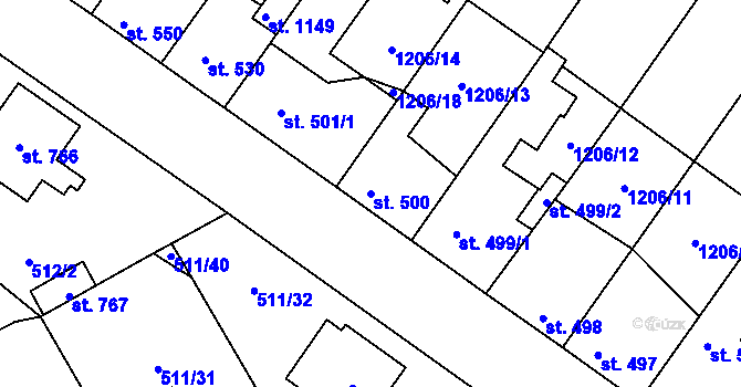 Parcela st. 500 v KÚ Kryry, Katastrální mapa