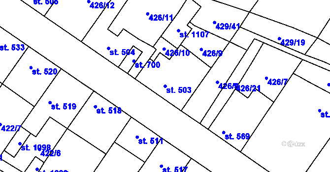 Parcela st. 503 v KÚ Kryry, Katastrální mapa
