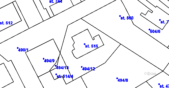 Parcela st. 515 v KÚ Kryry, Katastrální mapa