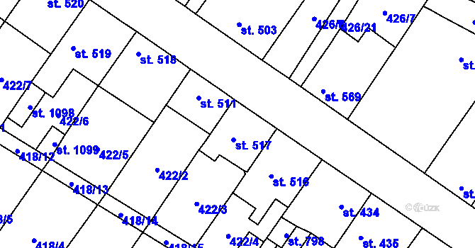 Parcela st. 517 v KÚ Kryry, Katastrální mapa
