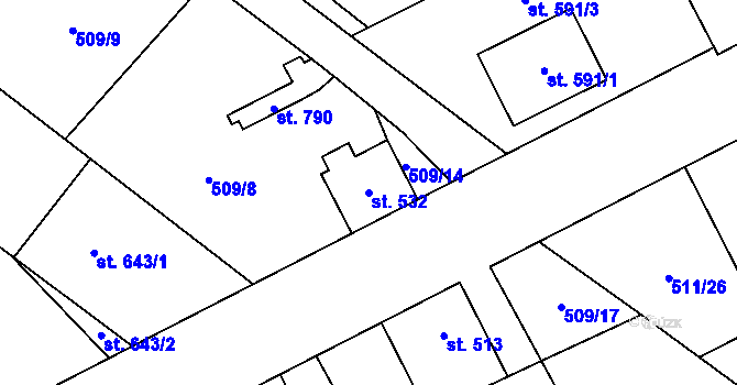 Parcela st. 532 v KÚ Kryry, Katastrální mapa
