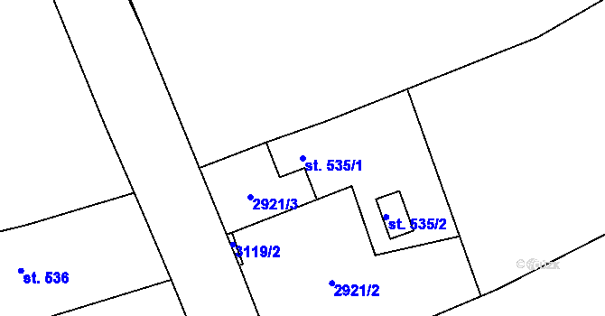 Parcela st. 535/1 v KÚ Kryry, Katastrální mapa