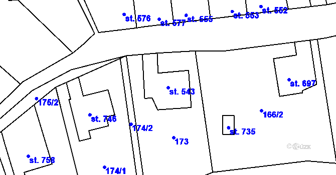 Parcela st. 543 v KÚ Kryry, Katastrální mapa