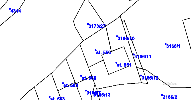 Parcela st. 566 v KÚ Kryry, Katastrální mapa
