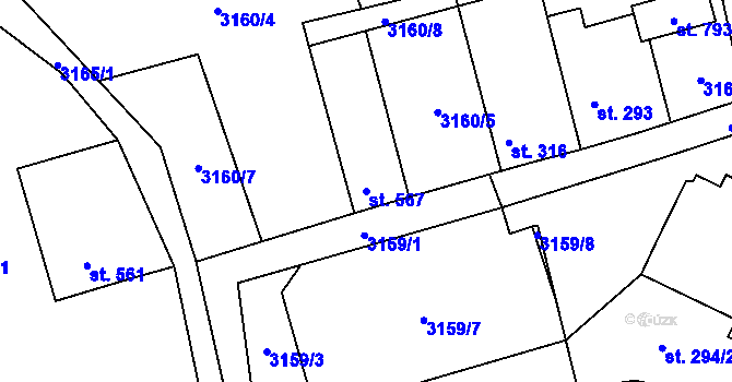 Parcela st. 567 v KÚ Kryry, Katastrální mapa