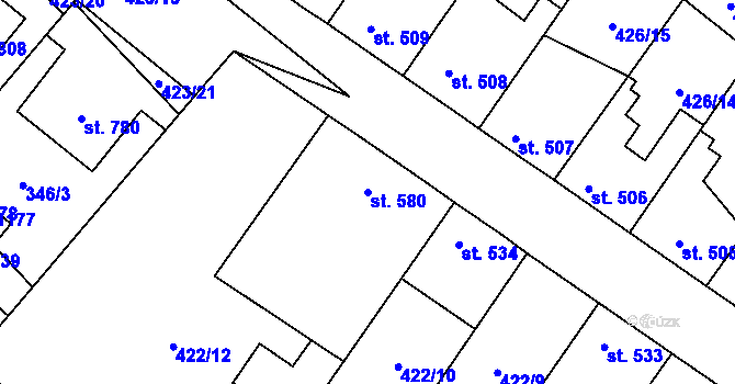 Parcela st. 580 v KÚ Kryry, Katastrální mapa