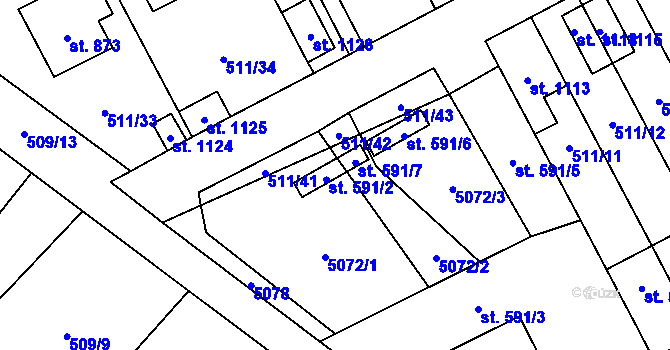 Parcela st. 591/2 v KÚ Kryry, Katastrální mapa