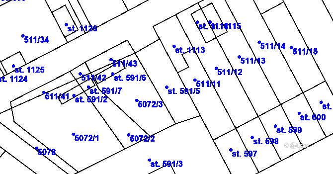 Parcela st. 591/5 v KÚ Kryry, Katastrální mapa