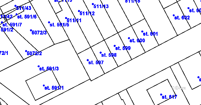 Parcela st. 598 v KÚ Kryry, Katastrální mapa
